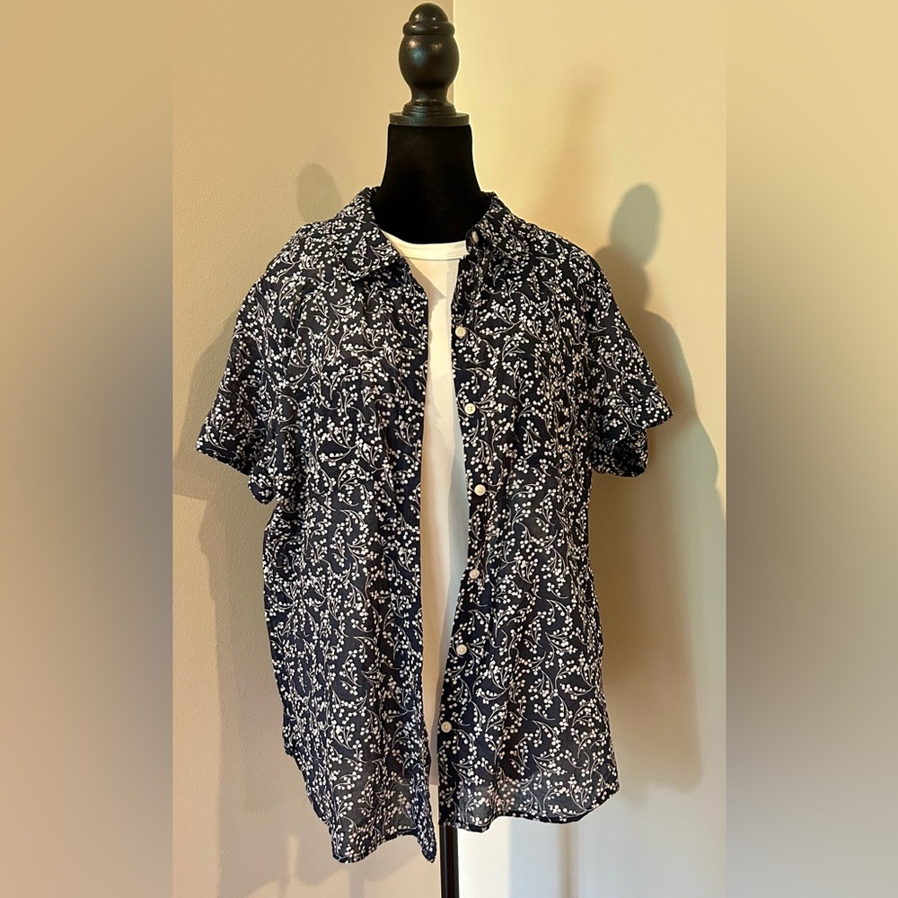 Tommy Hilfiger Navy and White Floral Shirt
